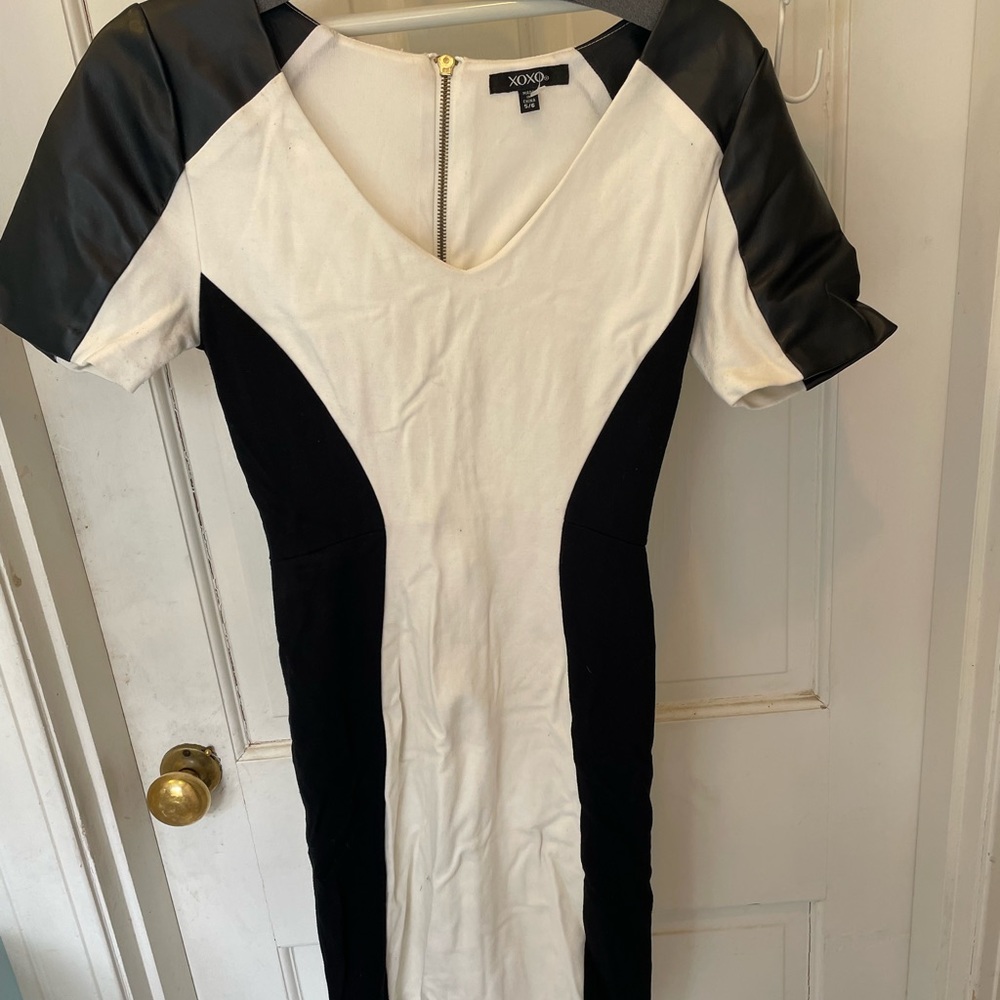 XOXO dress with black faux leather